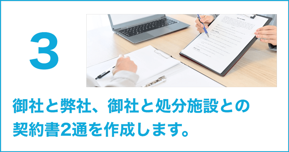 御社と弊社、御社と処分施設との契約書2通を作成します。